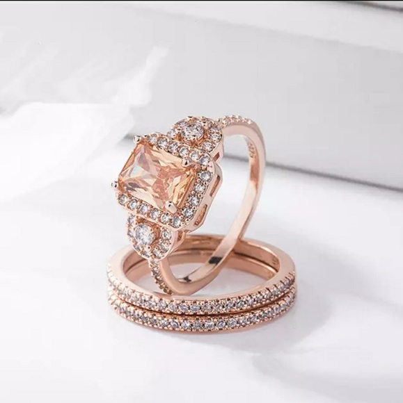 Rose gold Morganite & Diamond Three Halo Ring - Picture 3 of 7
